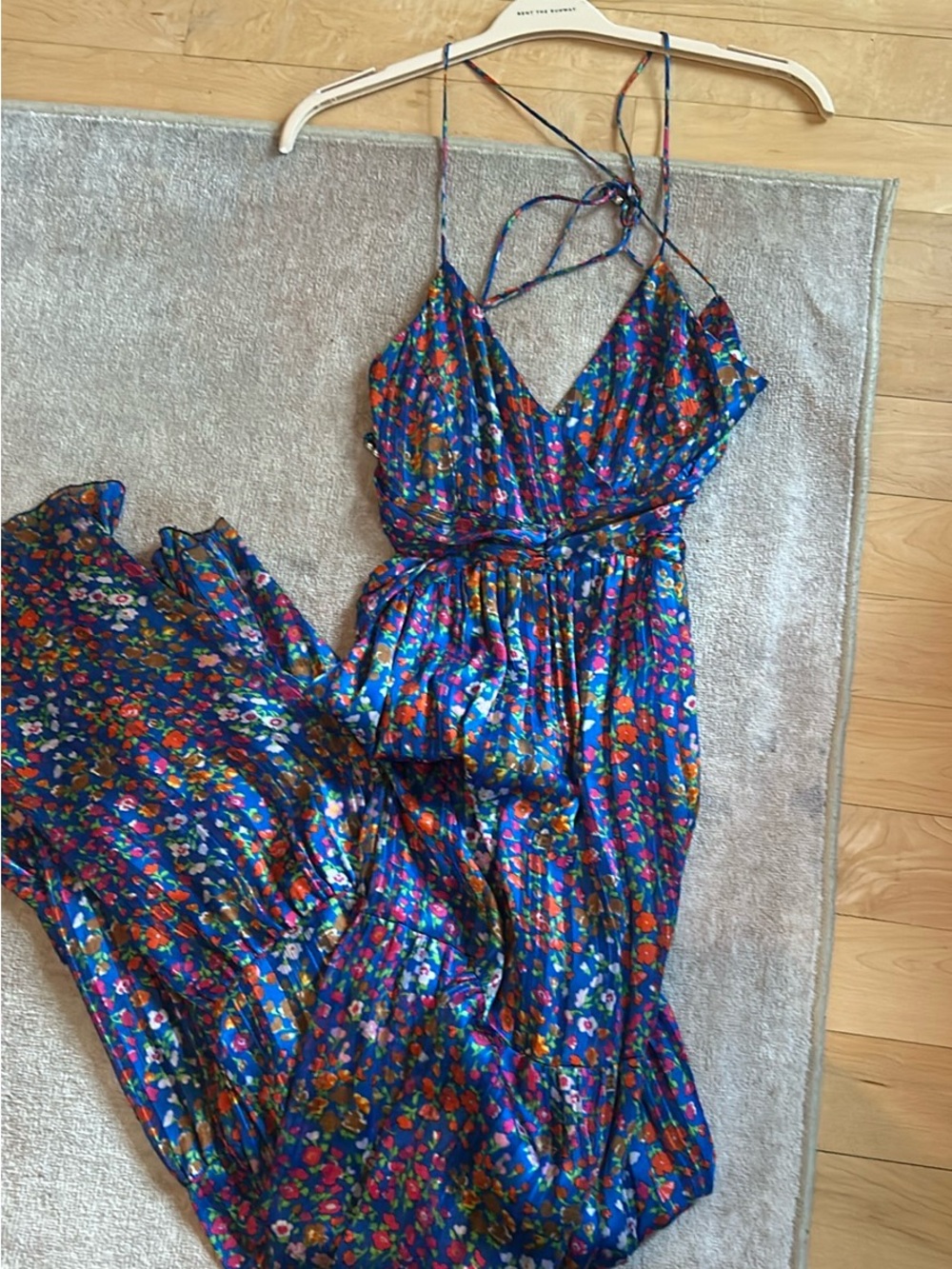 Blue Floral Maxi Dress with Spaghetti Straps